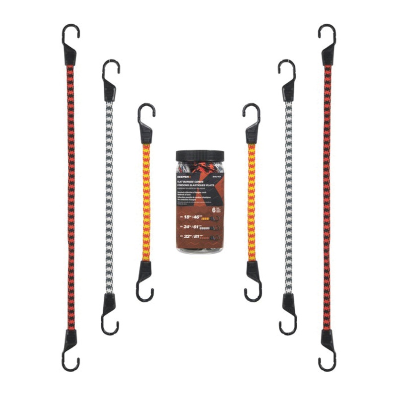 KEEPER 06318 Flat Bungee Cord, Polypropylene Cord, Multi-Color Cord, Steel Hook