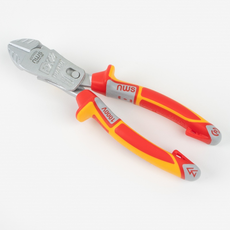 NWS 7" Heavy Duty Lever Side Cutter FantasticoPlus VDE - Matte Chromium - SoftGripp, Tethered Attachment