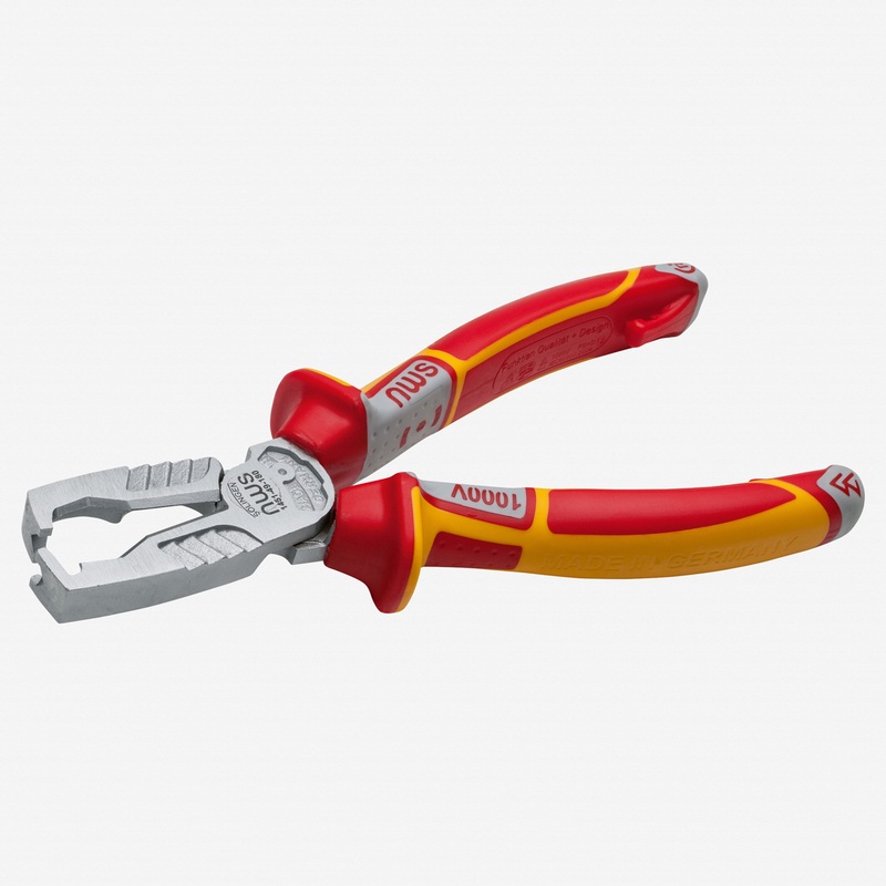 NWS 7" Multifunctional Wire Stripping Pliers MultiCutter VDE - Matte Chromium - SoftGripp, Tethered Attachment
