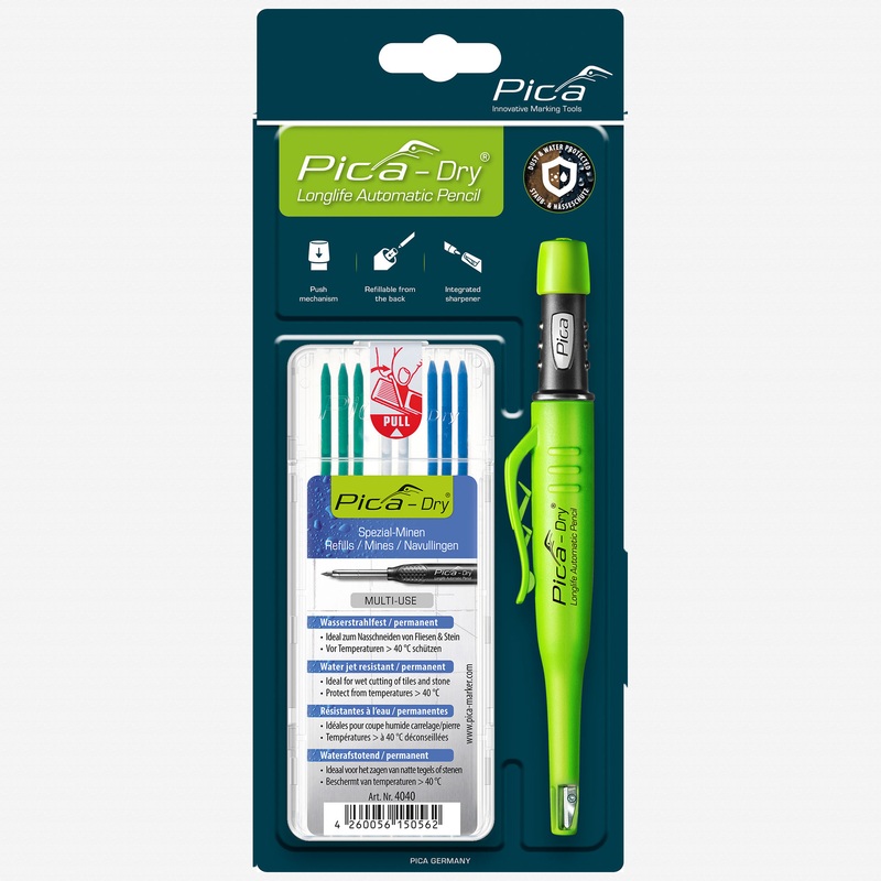 Pica DRY Automatic Pencil + Pica DRY Refill Set, Special (3 Blue, 2 White & 3 Green Leads)