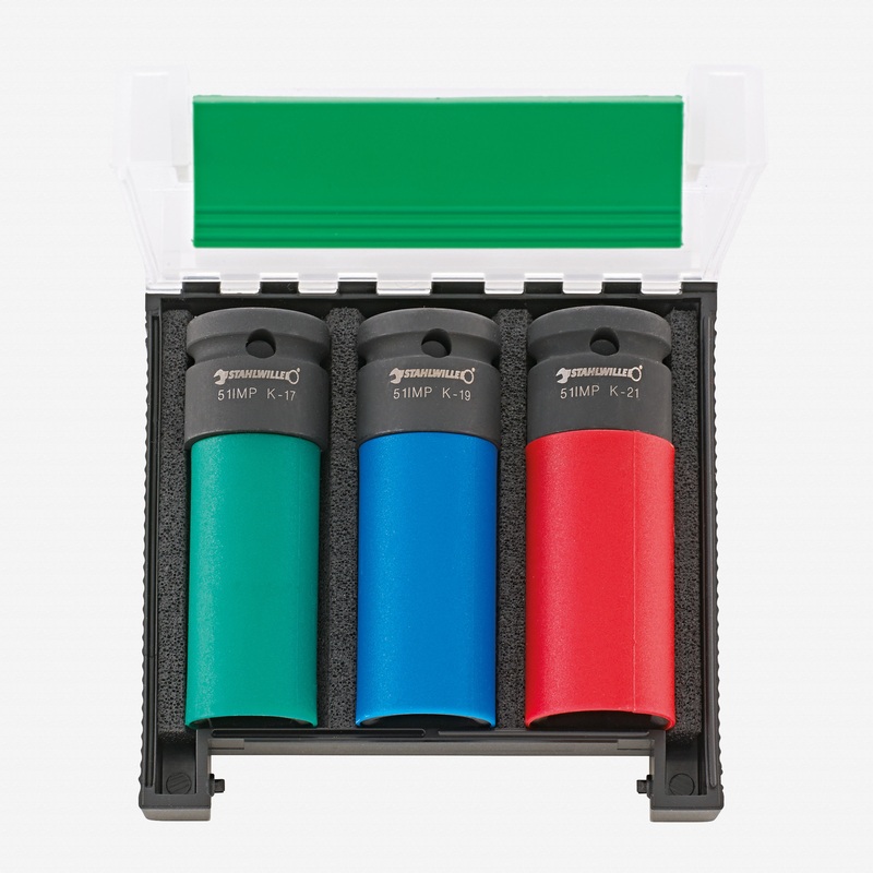 Stahlwille 51IMP K/3 IMPACT Wheel Nut Socket Set with Plastic Sleeves, 1/2" Drive, 3 Pieces
