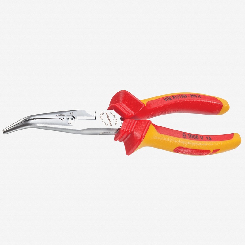 Gedore VDE 8131 AB-200 H VDE Bent nose telephone pliers with VDE insulating sleeves 200 mm