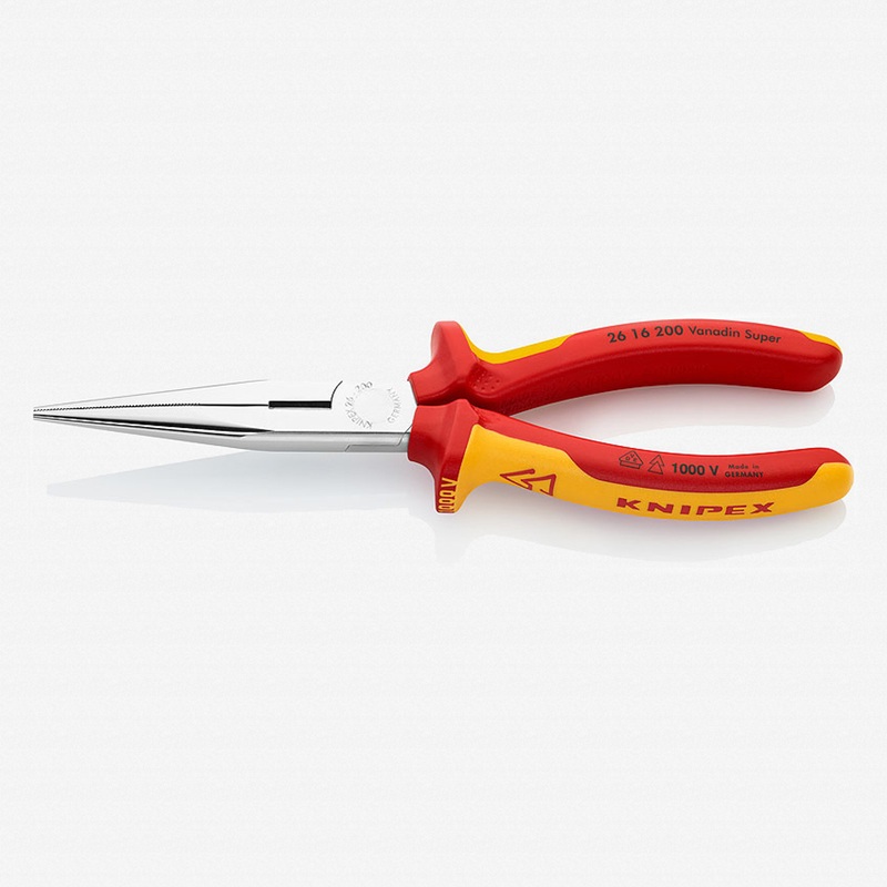 Knipex 8" Snipe Nose Side Cutting Pliers (Stork Beak Pliers) - Chrome Insulated