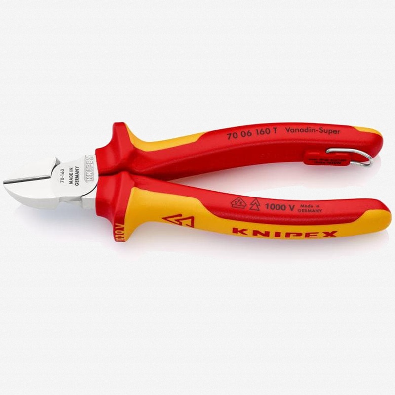 Knipex Insulated VDE Diagonal Cutters with Chrome Finish, 6.3" - Tethered Attachment