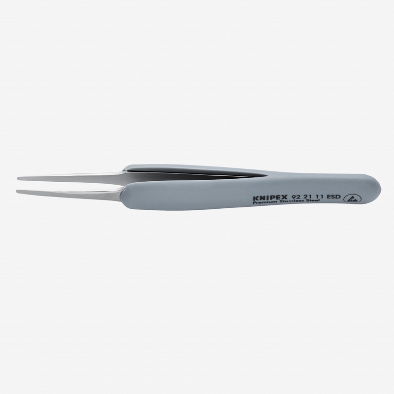 Knipex Stainless Steel ESD Gripping Tweezers, Straight, Blunt Tips 5"