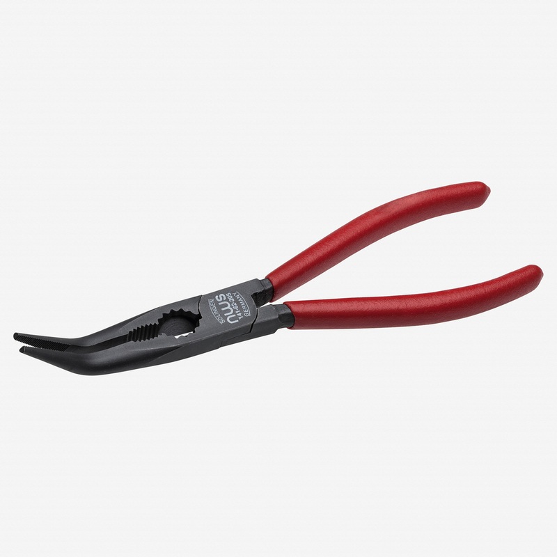NWS 8" Chain Nose Pliers (Radio Pliers), angled 45 deg - TitanFinish - Plastic Grip