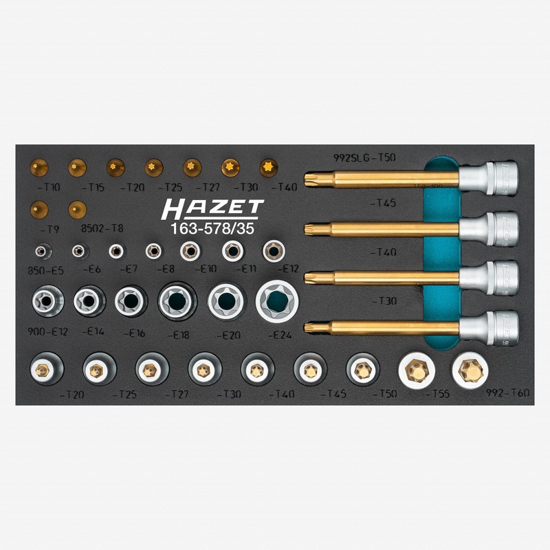 Hazet 163-587/35 Torx 1/4" and 1/2" Drive Socket Set in Foam, 35 Pieces