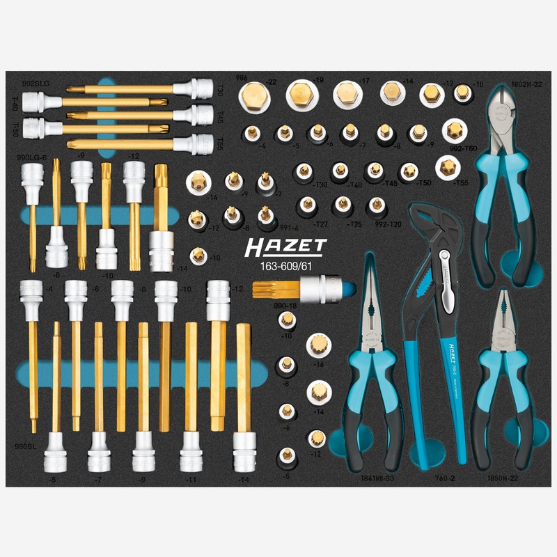 Hazet 163-609/61 Bit Socket and Pliers Set in Foam Tray, 1/2" Drive, 61 Pieces