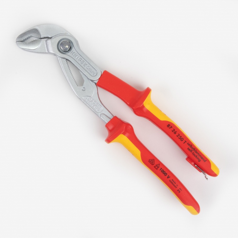Knipex Insulated VDE Cobra QuickSet Pliers with Chrome Finish, 10" - Tethered Attachment