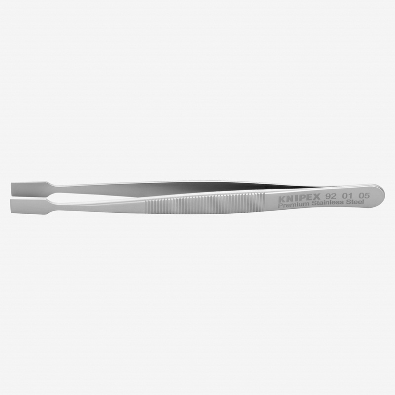 Knipex Stainless Steel Gripping Tweezers, Wide Blunt Tips, 4.75"