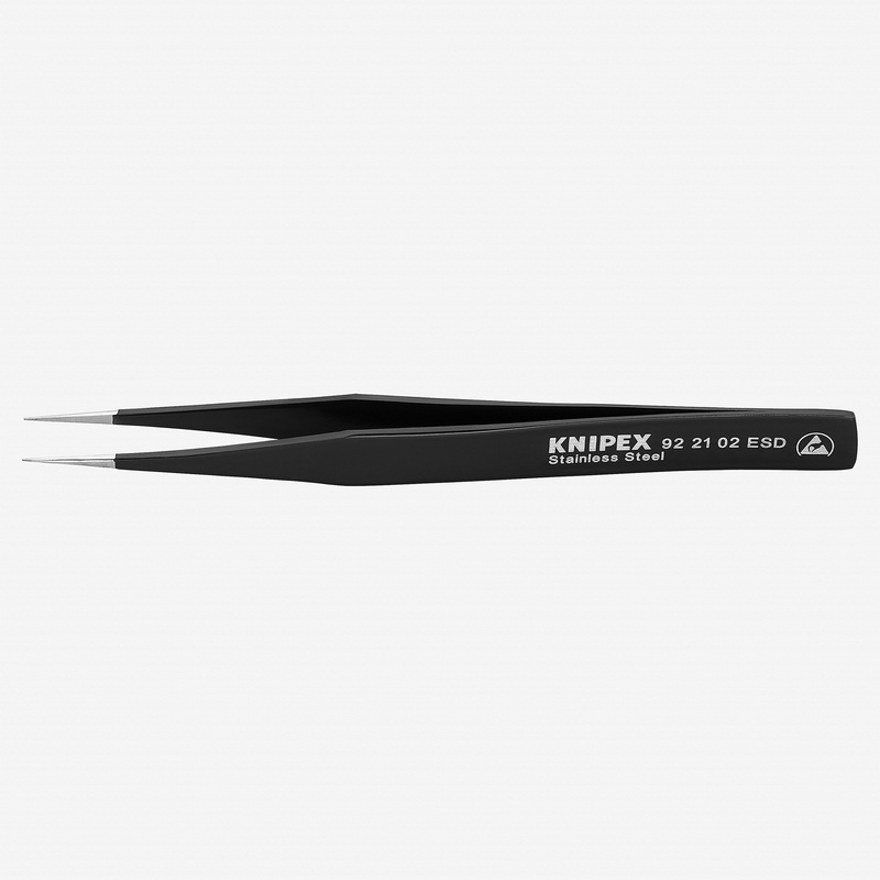 Knipex ESD Stainless Steel Gripping Tweezers, Pointed Tips, 5"