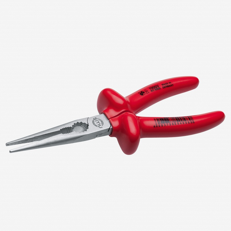 NWS 6.75" Chain Nose Pliers (Radio Pliers) 1000V  - Matte Chromium - Plastic Grip