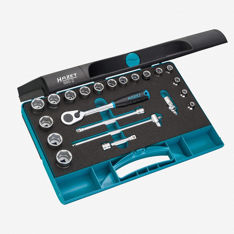 Hazet 880-2 Socket Set with Ratchet - 3/8" Drive, 22 Pieces