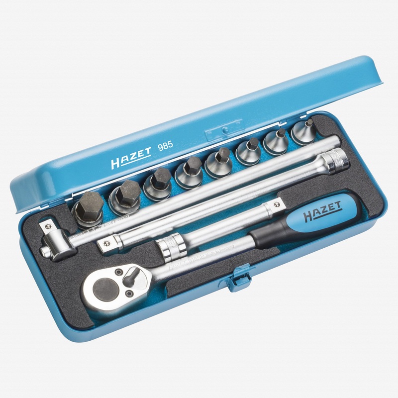 Hazet 985 12 Pc 1/2" Hex Metric Screwdriver Socket Set - Extra Short Design