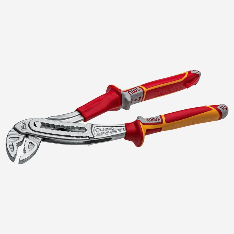 NWS 9.5" Waterpump Pliers ClassicPlus VDE - Matte Chromium - SoftGripp, Tethered Attachment