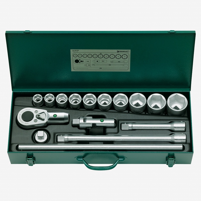 Stahlwille 55/10/6 Socket Set, 3/4" Drive, Metric, 22 - 50 mm, 6 Point, 16 Pieces