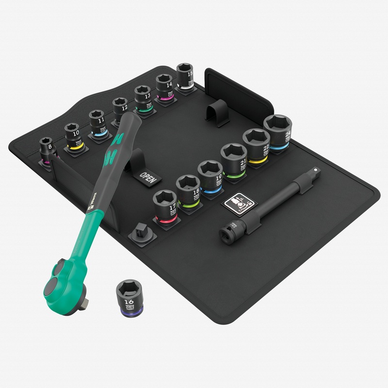 Wera 005530 8100 SB 12 Zyklop Comfort Ratchet Set, Reversible, 3/8" Drive, Metric, 16 Pieces