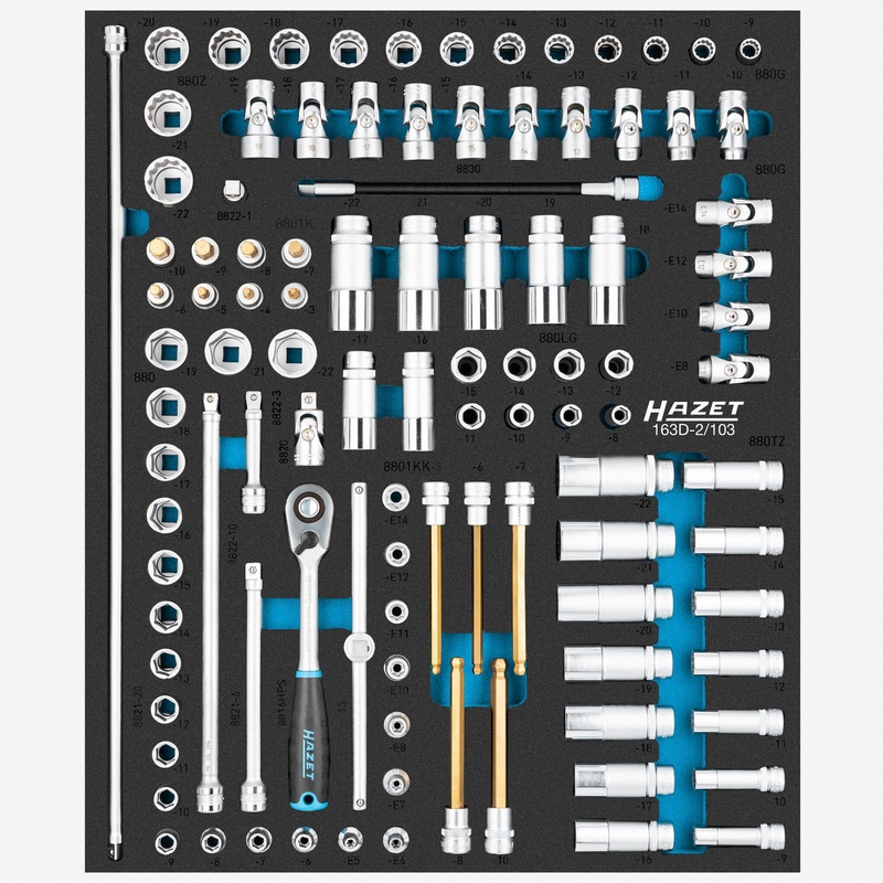 Hazet 163D-2/103 Metric Socket and Ratchet Set in Foam Tray, 3/8" Drive, 103 Pieces