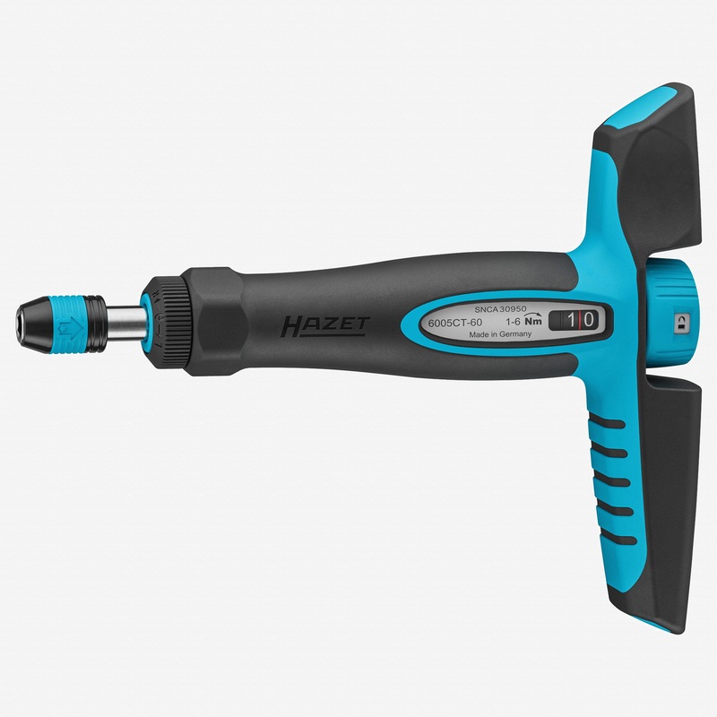 Hazet 6005CT-60 Ratcheting Torque T-Handle Screwdriver, 1/4" Hex Drive, Reversible, 1.0 - 6.0 Nm