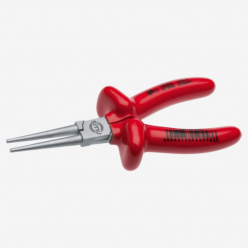 NWS 6.25" Long Round Nose Pliers 1000V - Matte Chromium - Plastic Grip