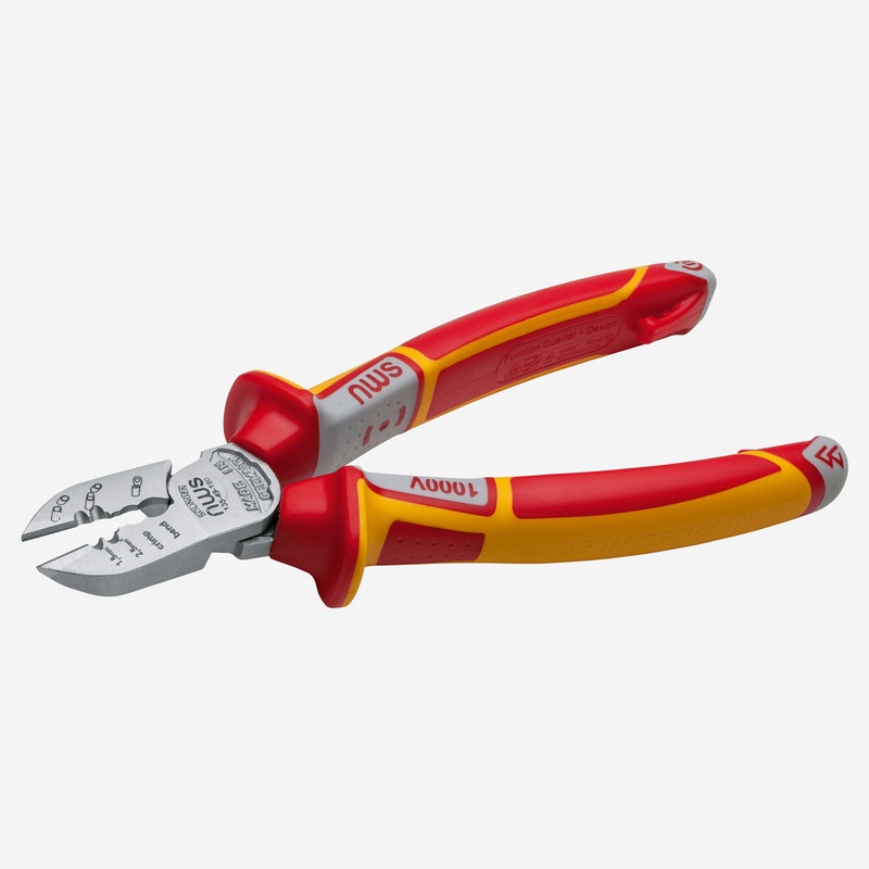 NWS 7.5" Electrician's Side Cutter VDE  - Matte Chromium - SoftGripp, Tethered Attachment