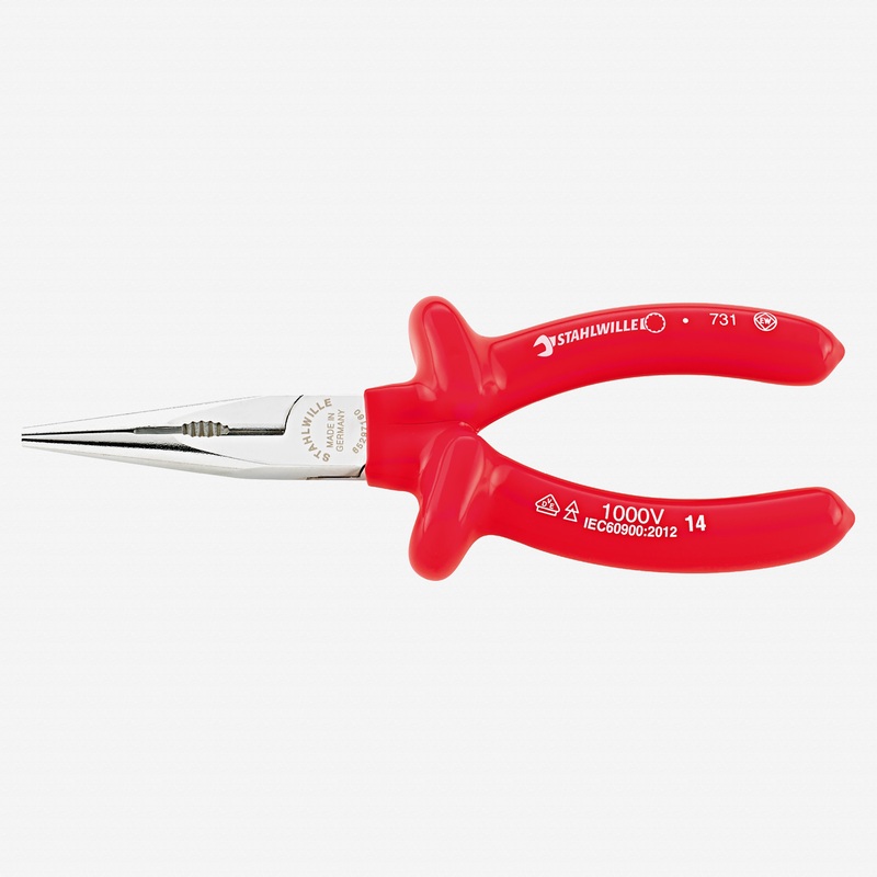 Stahlwille 6529 VDE Snipe Nose Pliers with Cutter, 200 mm, Dip-coated