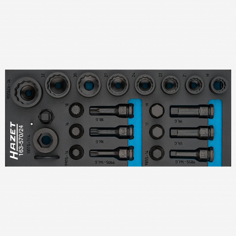 Hazet 163-570/24 Hazet 985S/11 Impact Hex and XZN Socket Set, 1/2 Inside Square, 24 mm Outside Hex Drive with 3/4" Square Drive Adapter