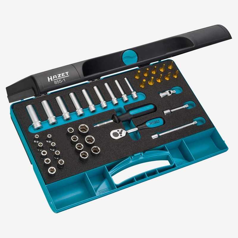 Hazet 855-1 1/4" Socket and Bit Titanium-Nitride Set, 40 Pieces