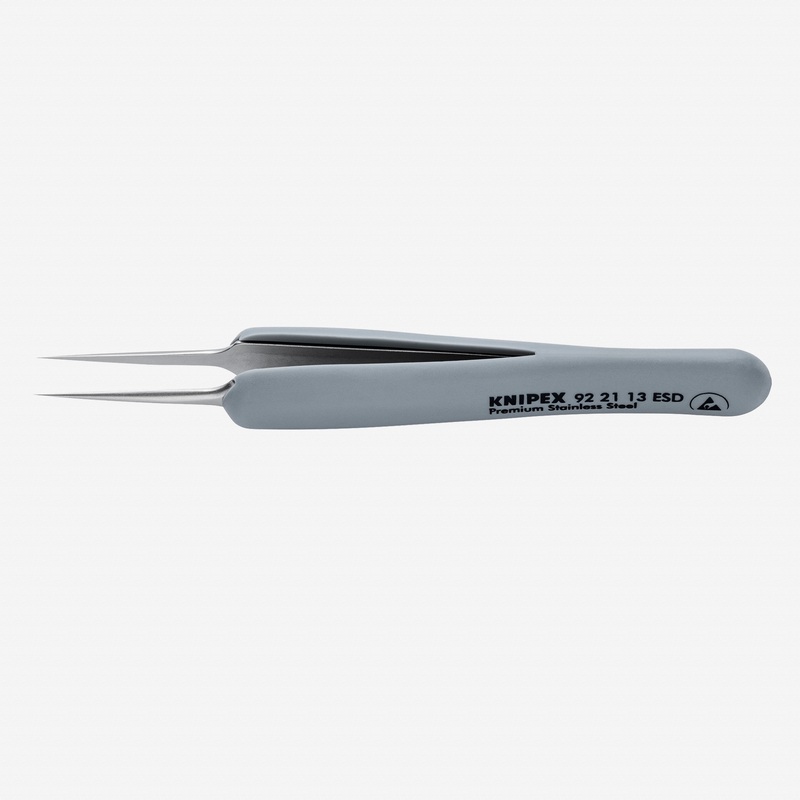 Knipex Extra Fine Stainless Steel ESD Gripping Tweezers, Straight, Needle-Point Tips, 4.5