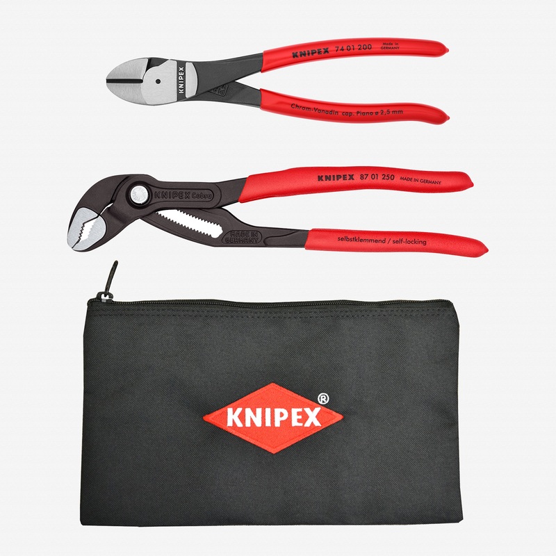 Knipex 10" Cobra and 8" Diagonal Cutter with Keeper Pouch, 3 Pieces