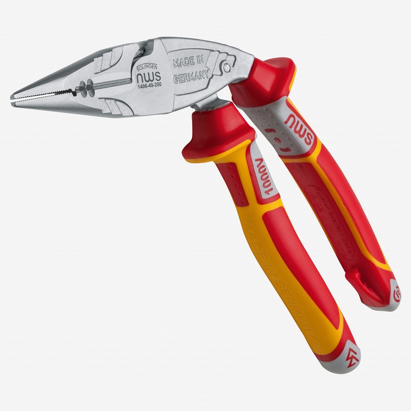 NWS 1406-49-VDE-200 8" Ergonomic Electrician's Pliers ErgoMulti VDE - Matte Chromium - SoftGripp, Tethered Attachment