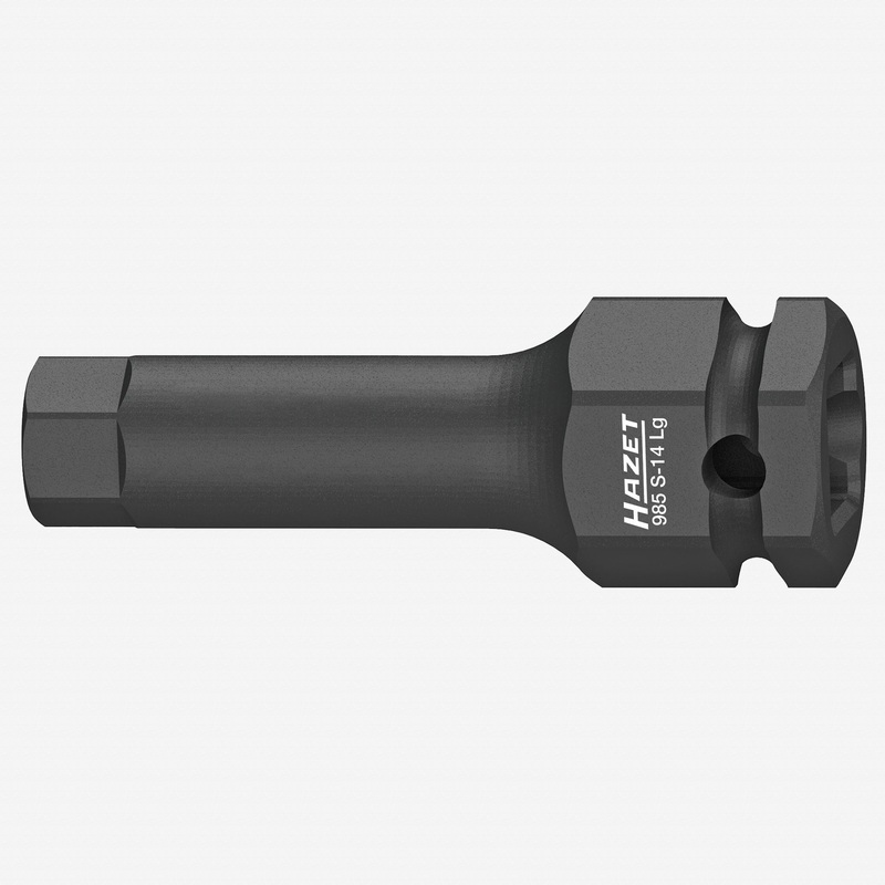 Hazet 985S-14LG Extra-Long 14 mm Inside Hex Impact Socket, 1/2" Drive, 24 mm Outside Hex Drive, 75 mm
