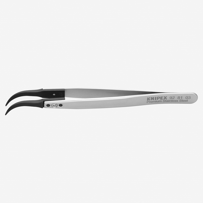 Knipex Stainless Steel Gripping Tweezers, Angled-Pointed, Replaceable ESD Tips, 5.25"
