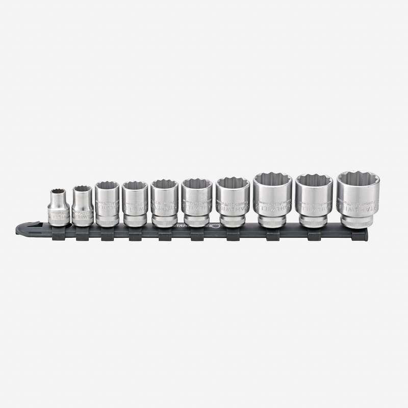 Stahlwille 12917/10-45 Outside Hex Socket Set on Plastic Socket Strip, Metric, 3/8" Drive, 8-24mm, 11 Pieces
