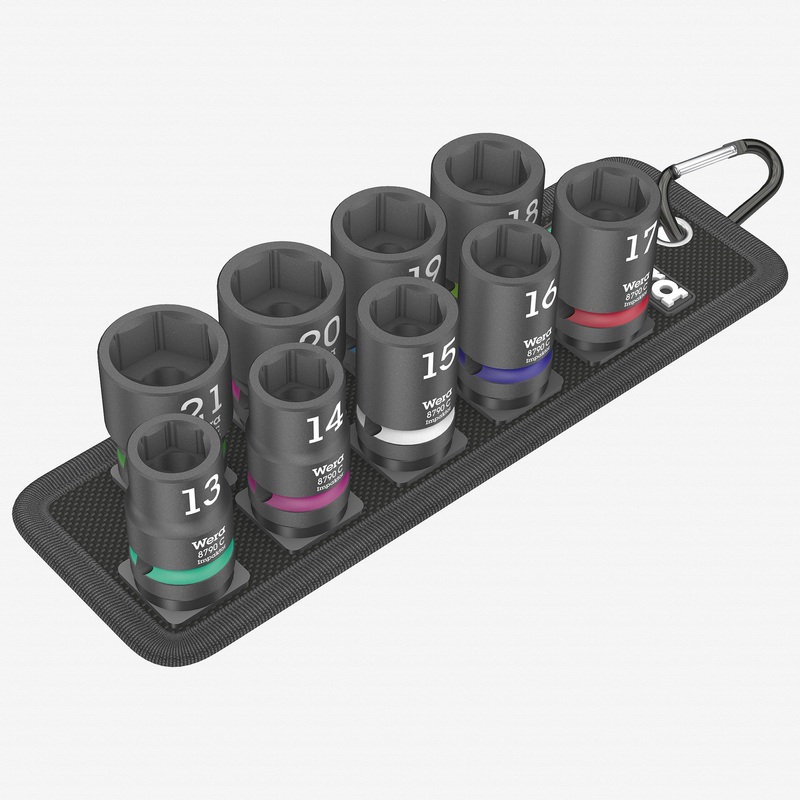 Wera 004580 Impaktor 1 Metric 1/2" Impact Socket Set on Belt, 9 Pieces
