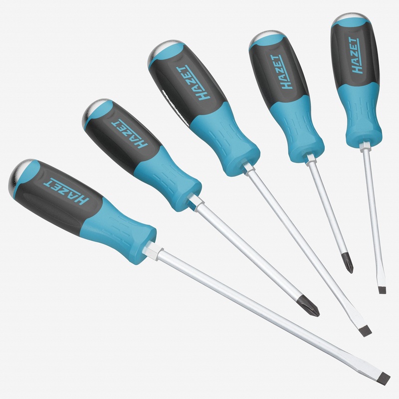 Hazet 811S/5 Slotted and Phillips Screwdriver Set with 3K Handles and Striking Caps, 5 Pieces