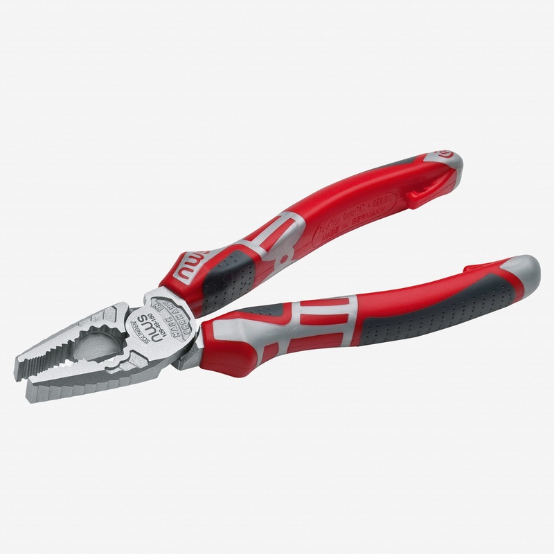 NWS 6.5" High Leverage Combination Pliers CombiMax - Matte Chromium - SoftGripp, Tethered Attachment