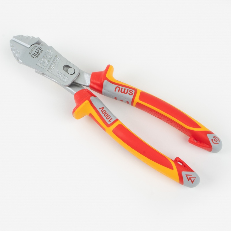 NWS 8" Heavy Duty Lever Side Cutter FantasticoPlus VDE - Matte Chromium - SoftGripp, Tethered Attachment