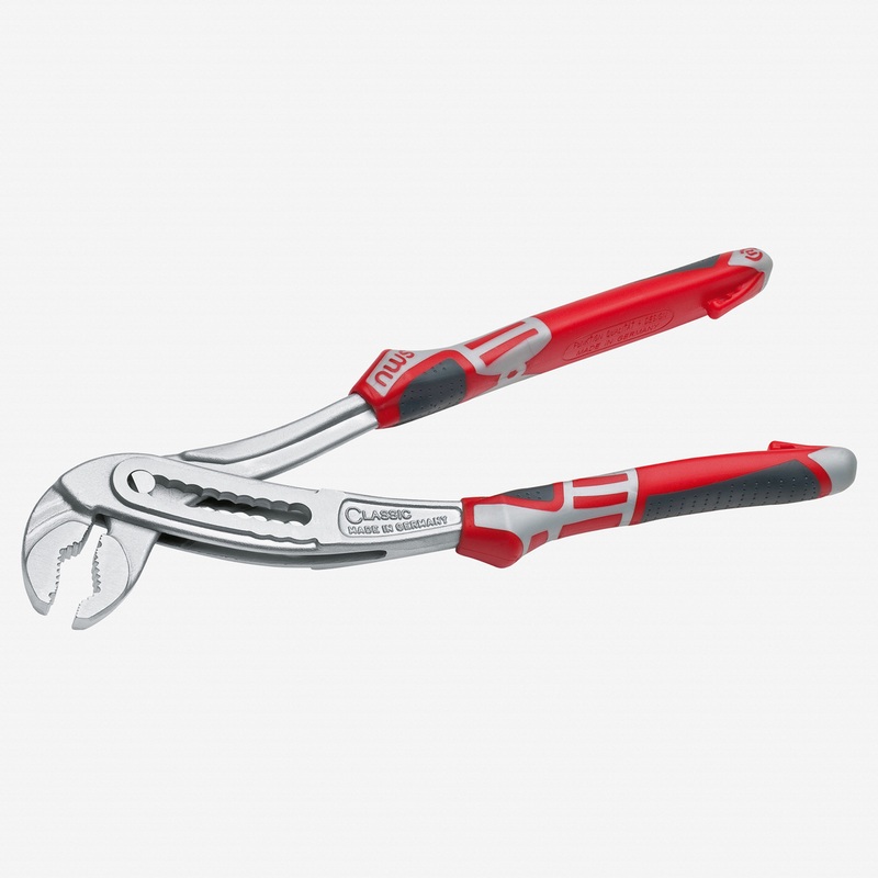 NWS 9.5" Waterpump Pliers ClassicPlus  - Matte Chromium - SoftGripp, Tethered Attachment