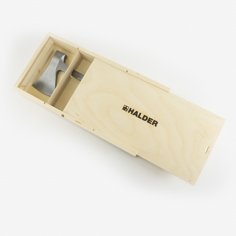 Halder Hatchet with Full Steel Handle and Leather Grip - with Wooden Gift Box, 3.54" / 35.27 oz.