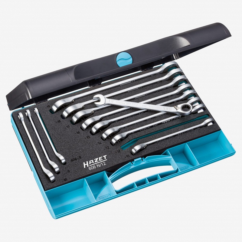 Hazet 606N/12 Ratcheting combination wrench set 12 pc metric with case 8-19mm