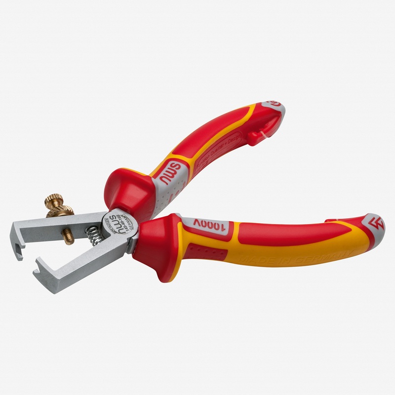 NWS 6.25" Wire Stripping Pliers VDE - Matte Chromium - SoftGripp, Tethered Attachment