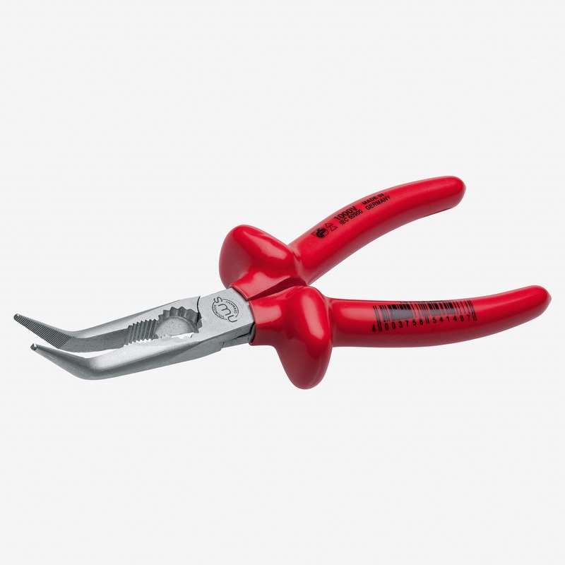 NWS 6.75" Chain Nose Pliers (Radio Pliers), angled 45 deg 1000V  - Matte Chromium - Plastic Grip