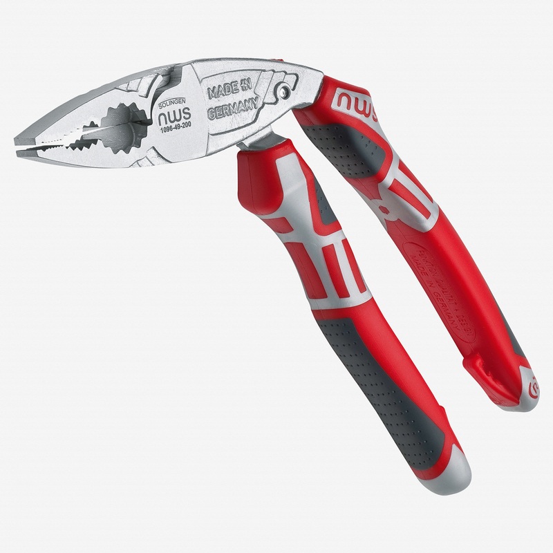 NWS 8" Ergonomic High Leverage Combination Pliers ErgoCombi - Matte Chromium - SoftGripp, Tethered Attachment