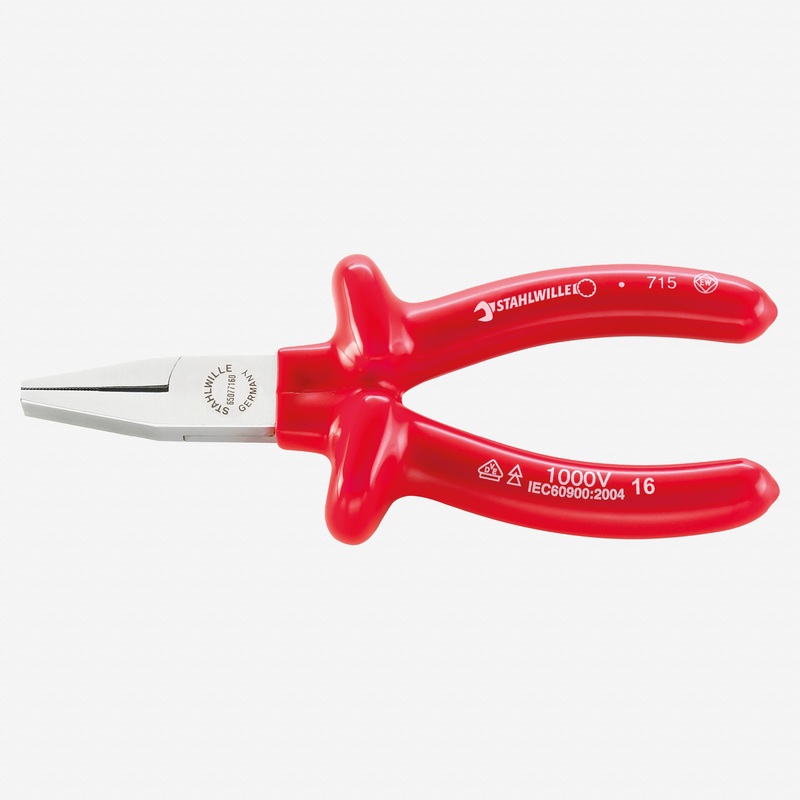 Stahlwille 6507 VDE flat nose pliers, short, 160 mm - Dip-coated
