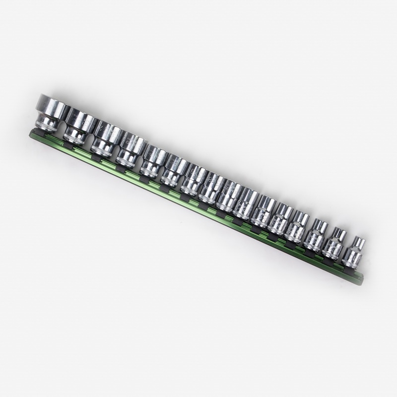 Heyco Metric Socket Set on Aluminum Rail - 1/2" Drive