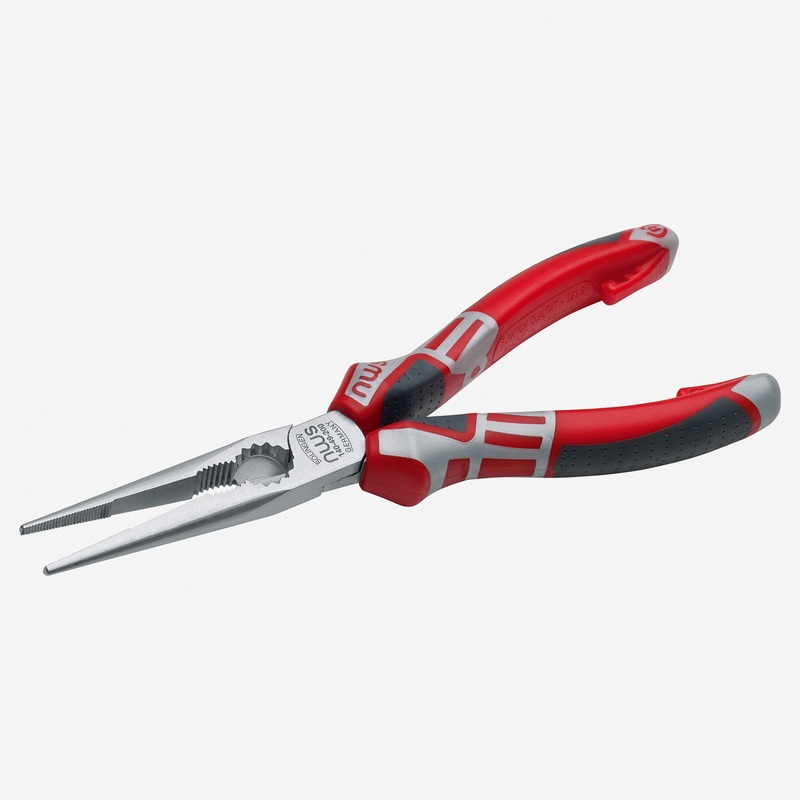 NWS 8" Chain Nose Pliers (Radio Pliers) - Matte Chromium - SoftGripp, Tethered Attachment