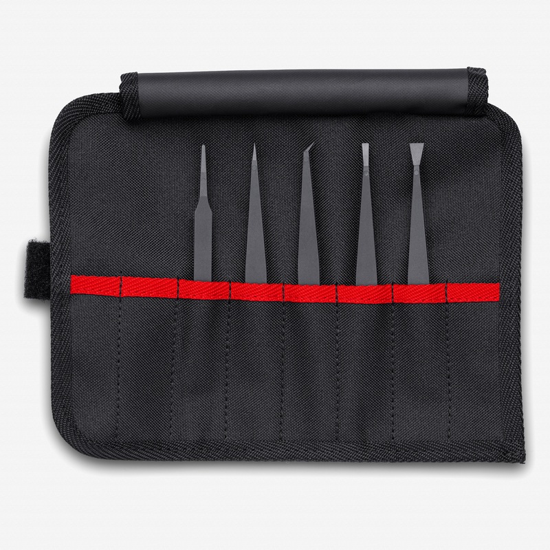 Knipex ESD Plastic Tweezer Set in Tool Roll, 5 Pieces