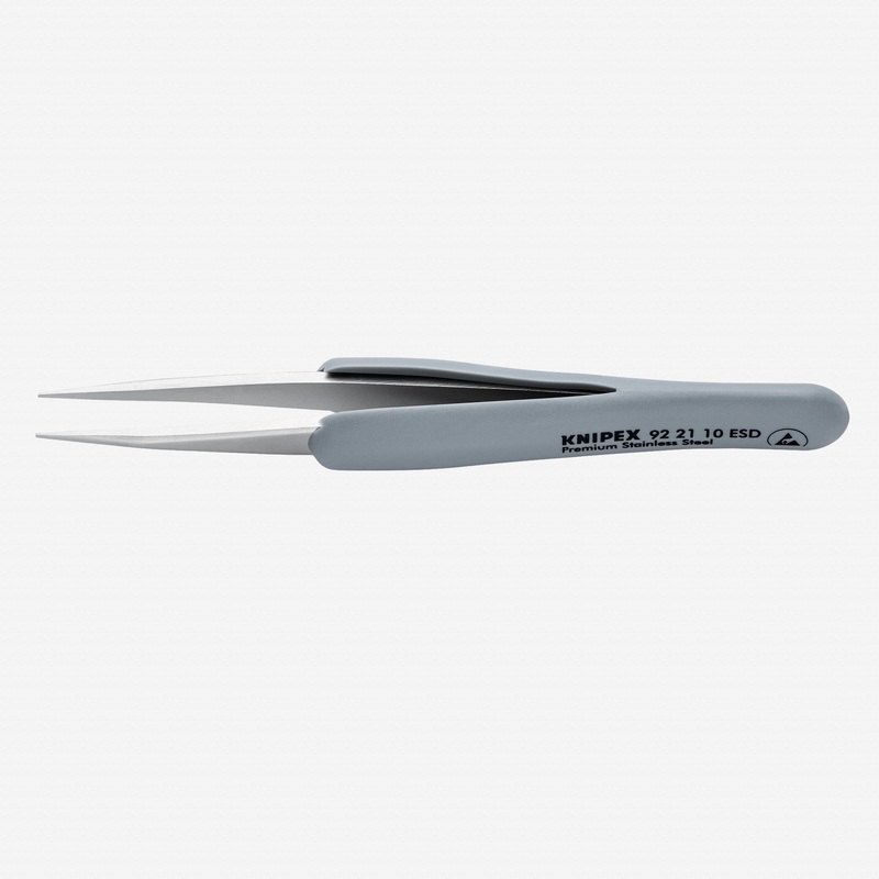Knipex Stainless Steel ESD Gripping Tweezers, Straight, Pointed Tips 5"