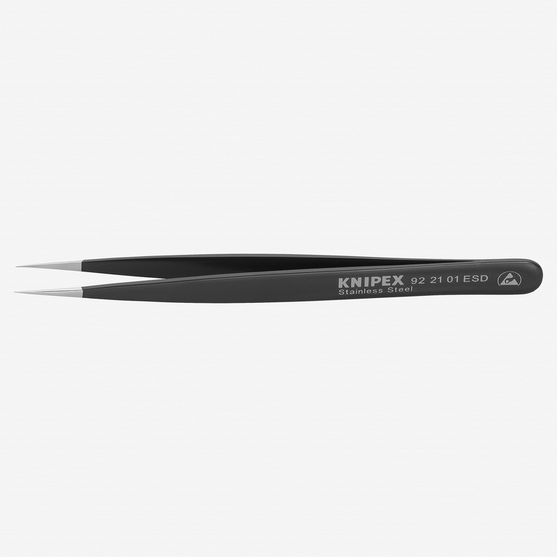 Knipex ESD Stainless Steel Gripping Tweezers, Needle-Point Tips, 5"